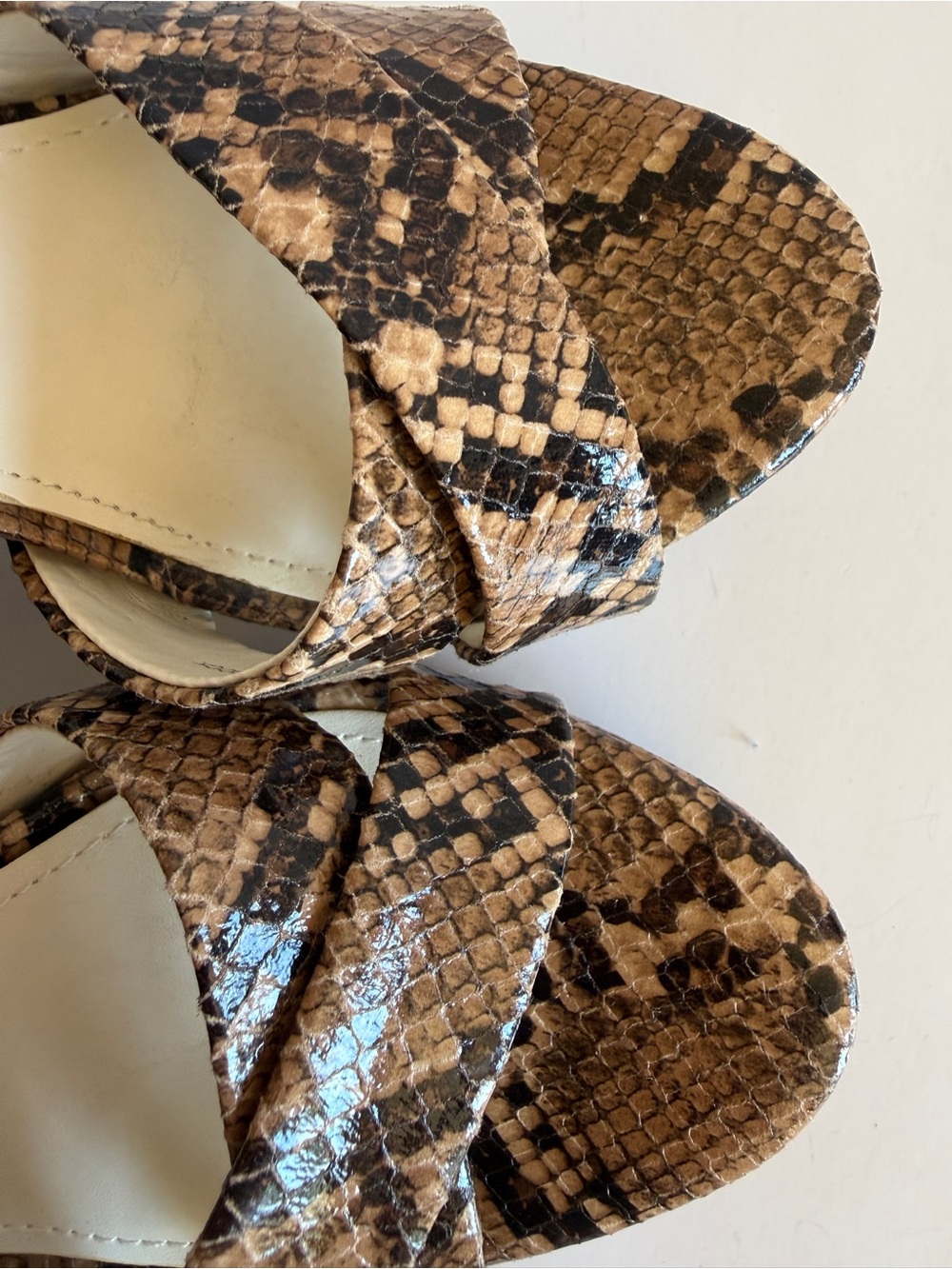 Anne Klein Brown Snake-Print Platform Sandals - Picture 9 of 16